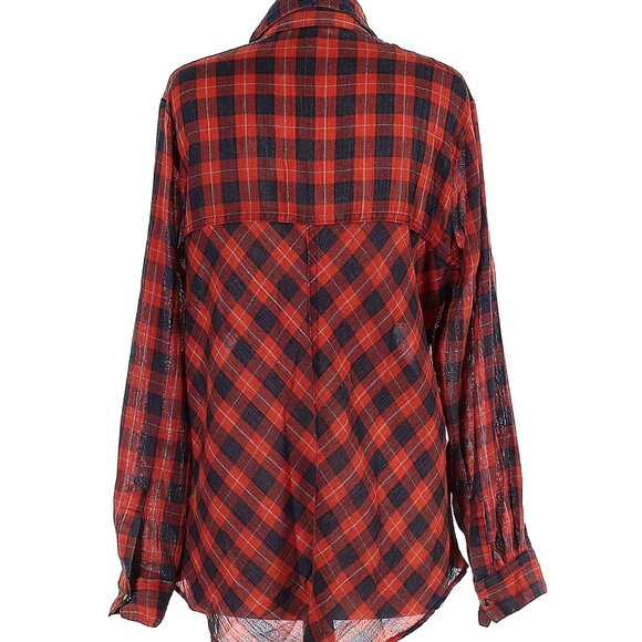 Free People long sleeve button down red plaid shirt, M - Picture 3 of 3